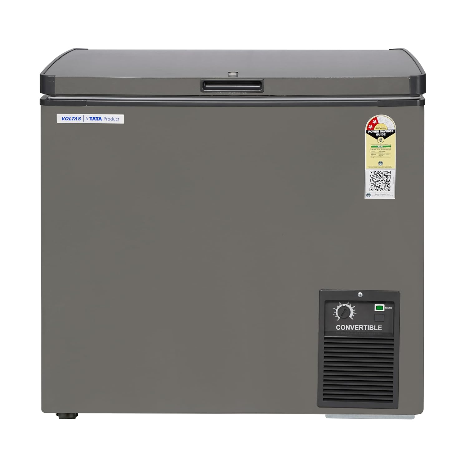 Voltas CVF 205 SA2-P-AL 205L Single Door Convertible Deep Freezer (Grey, 2 Star, CFC-Free, Stucco Aluminium Liner, Top Open)