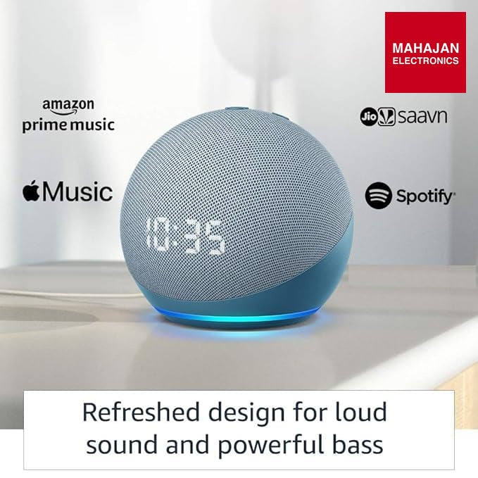 Amazon Echo Dot 4th Gen with clock | Smart speaker with powerful bass, LED display and Alexa (Blue) Amazon