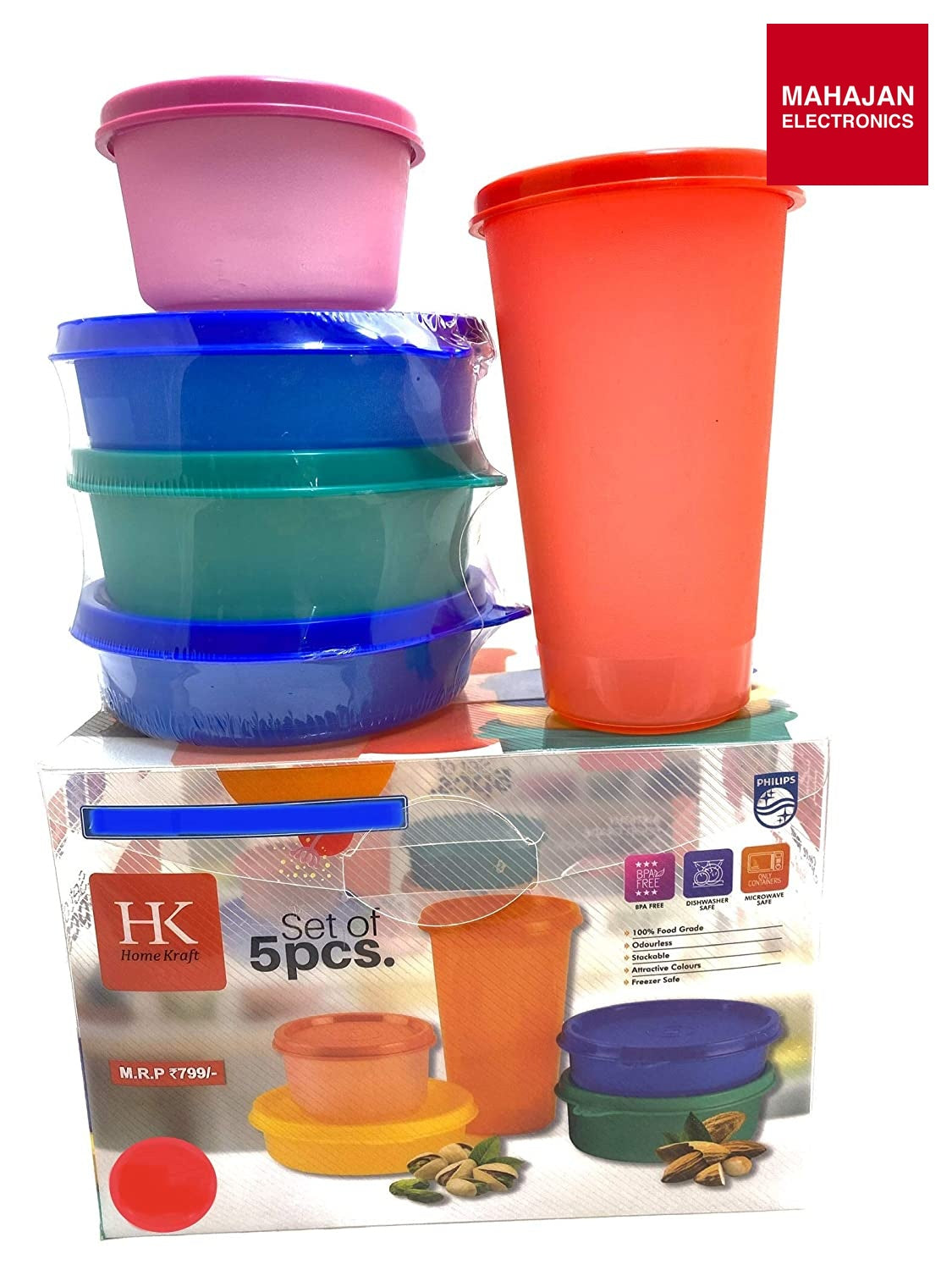 HK Home Craft 5 PC's AIR Tight Food Grade Container Set Hk