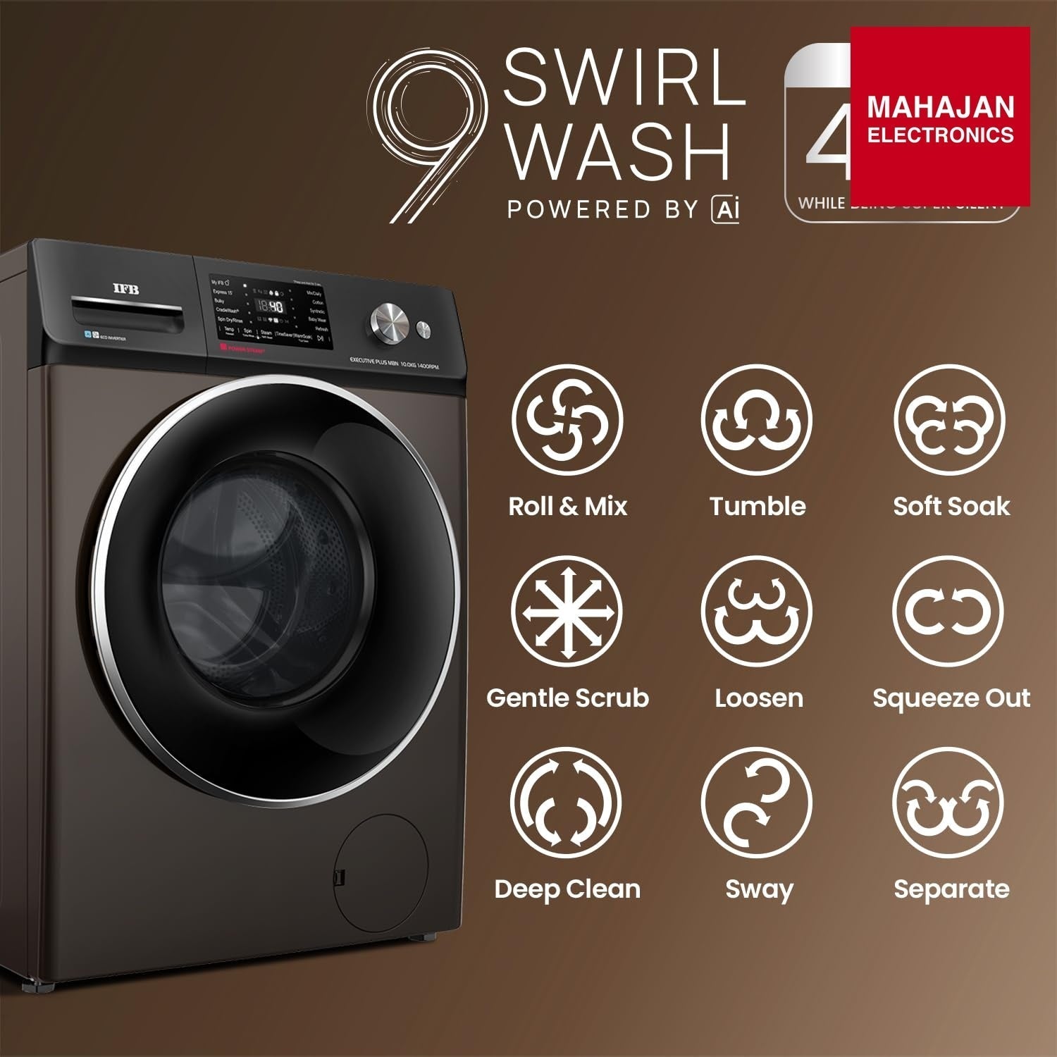 IFB EXECUTIVE PLUS MBN 1014K CMS 10 Kg 5 Star, DeepClean® Technology, AI Powered, WiFi, Fully Automatic Front Load Washing Machine (PowerSteam®,9 Swirl, Steam Refresh, Inbuilt Heater, Eco Inverter, Mocha) IFB