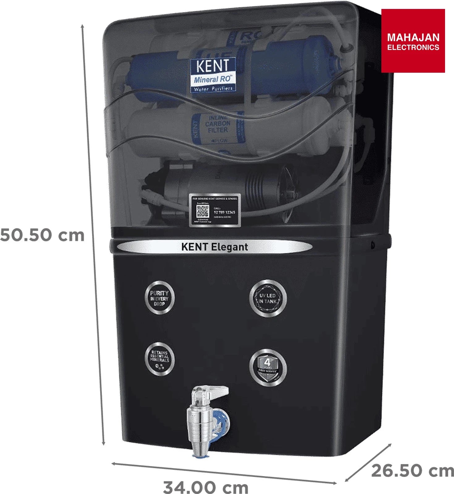 KENT ELEGANT MINERAL RO 8L, RO UV UF TDS Water Puarifier | Black-Online Mahajan Electronics