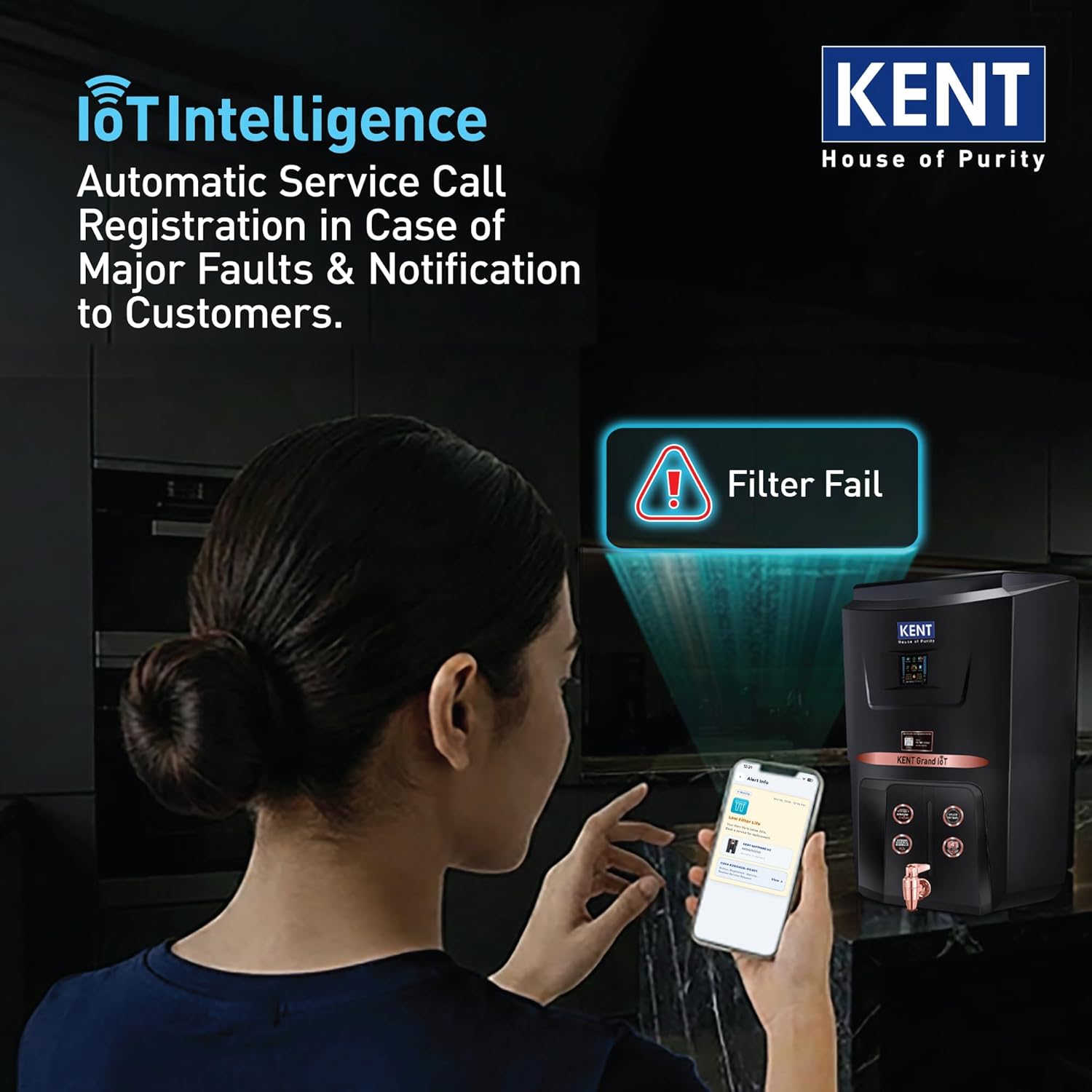 KENT Grand IoT RO Water Purifier| RO+UV+UF+Alk+Cu+TDS Control+UV in Tank | IoT Enabled | Fully Automatic On&OFF Operation |8L|20 LP/Hr|Ideal For Borewell/Tanker/Municipal Water-Online Mahajan Electronics