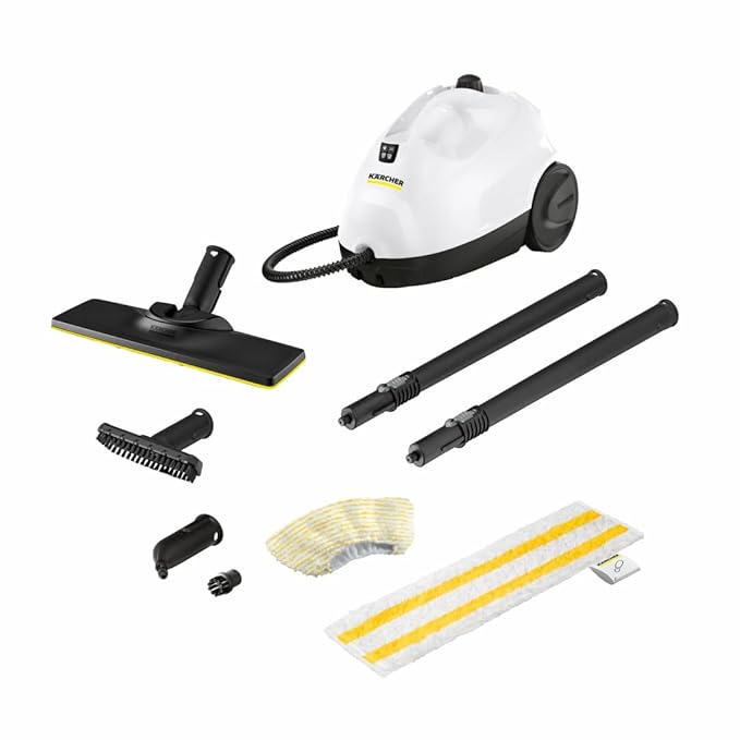 KARCHER SC 2 EasyFix Steam Cleaner, 1500W, 3.2 Bar Pressure, 1200L Steam/L Water, Chemical Free Cleaning, Removes 99.99% Viruses & Bacteria, EasyFix Floor Kit, Ideal for Home Use, German Tech, White-Online Mahajan Electronics