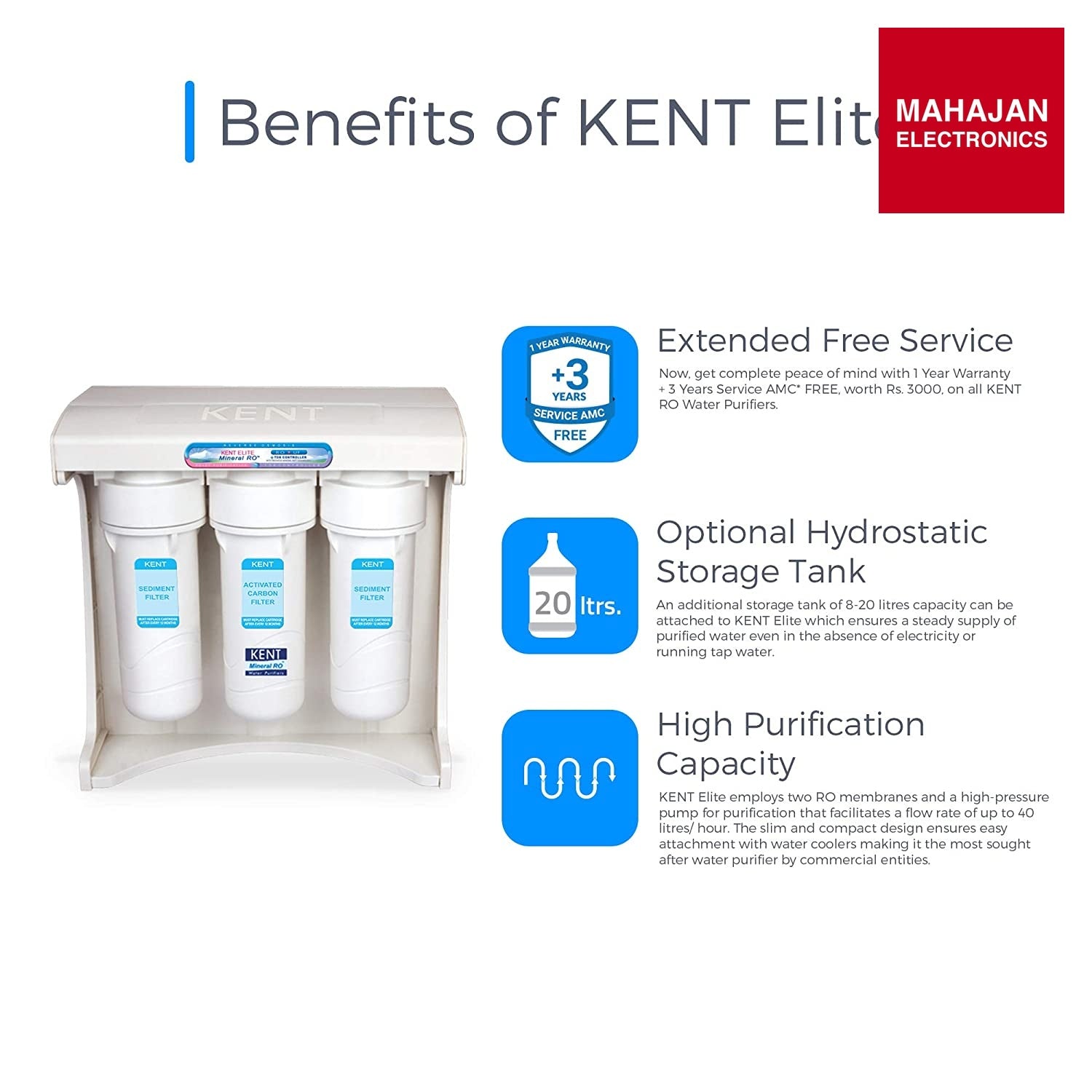 KENT Elite Plus secondary product image 2 with Mahajan Electronics logo