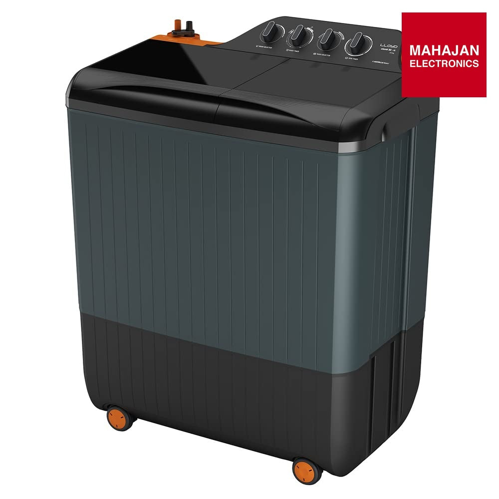 Lloyd GLWMS90HVGEX 9.0 Kg 5 Star Semi-Automatic Washing Machine | Dual Magic Filters | Toughened Glass Lids | Anti-Bacterial Body | Vibrant Orange & Grey Lloyd