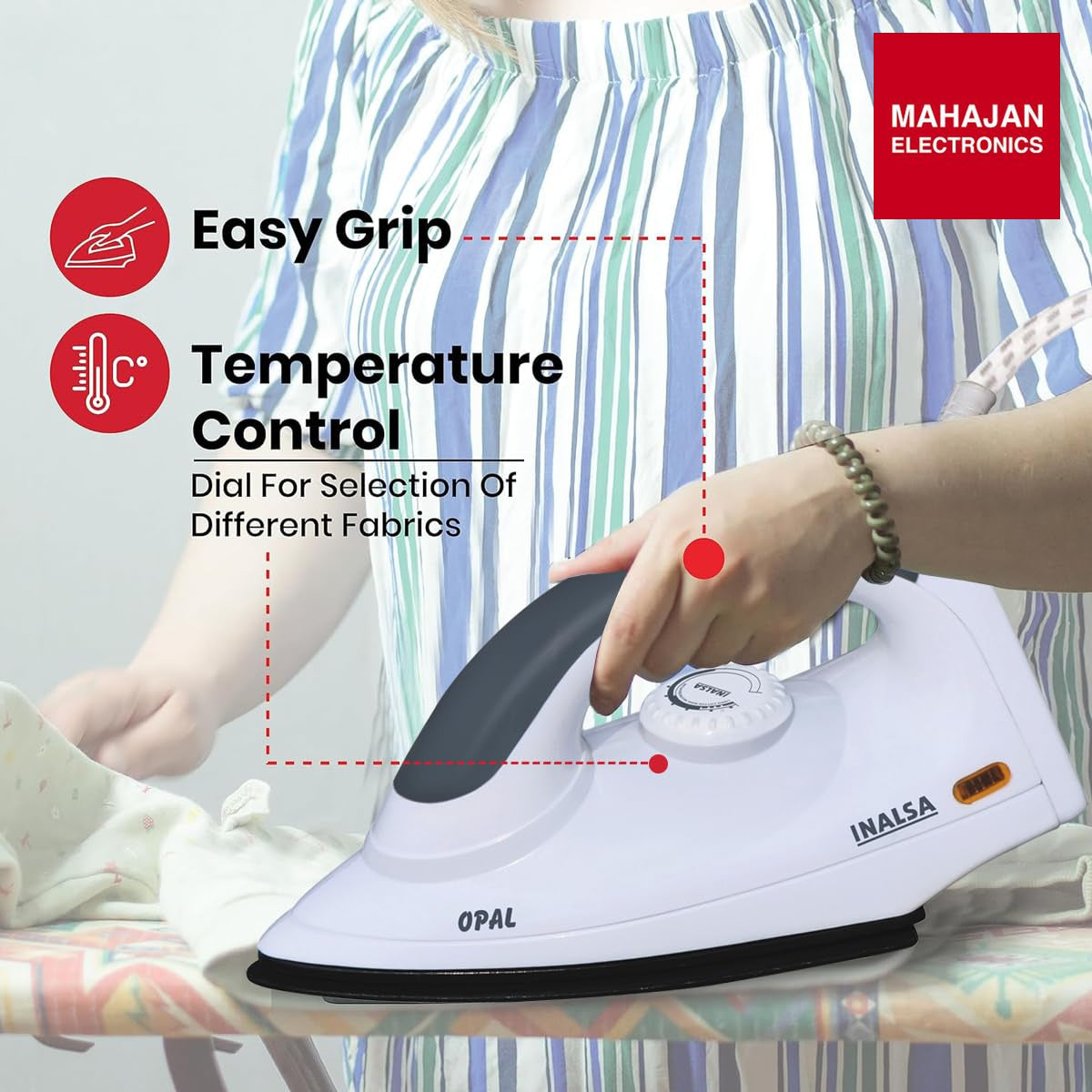 INALSA Electric Opal 1000 Watt Dry Iron For Clothes With Non-Stick Soleplate Coating|Variable Temperature – Mahajan Electronics Online.