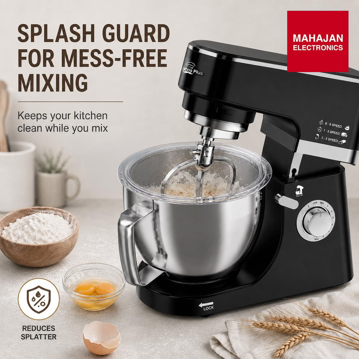 INALSA Stand Mixer 1200W|Pure Copper Motor|5.3L SS Bowl With Splash Guard|Metal Gears for Extra – Mahajan Electronics Online.