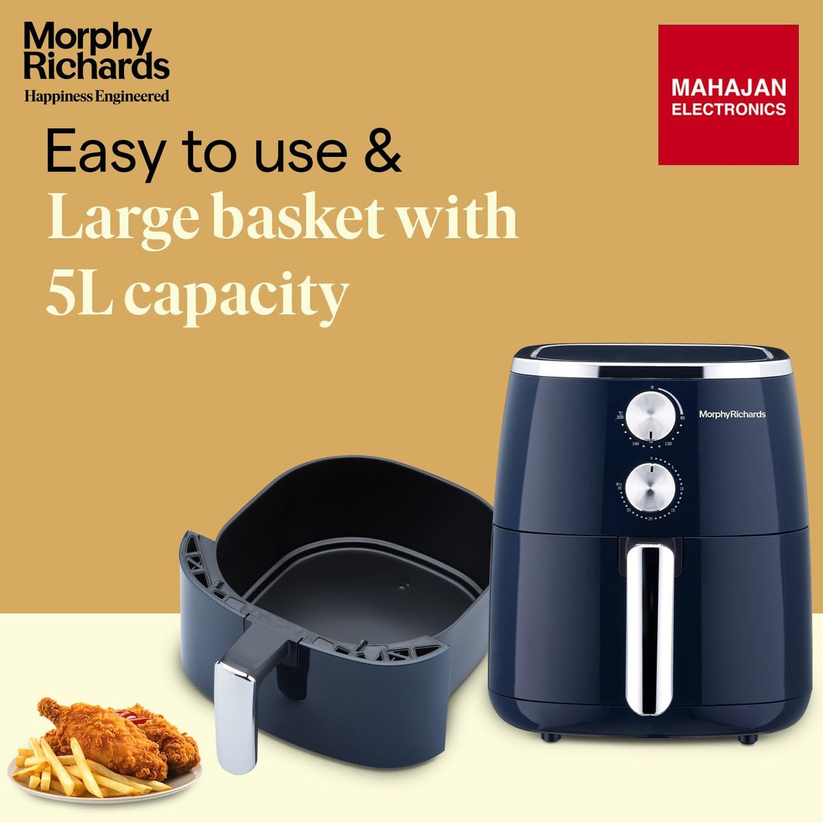 Morphy Richards 5 Litre Classic Crisp Pro Air Fryer|Easy Knob Control|Adjustable Time & Temperature โ Mahajan Electronics Online.