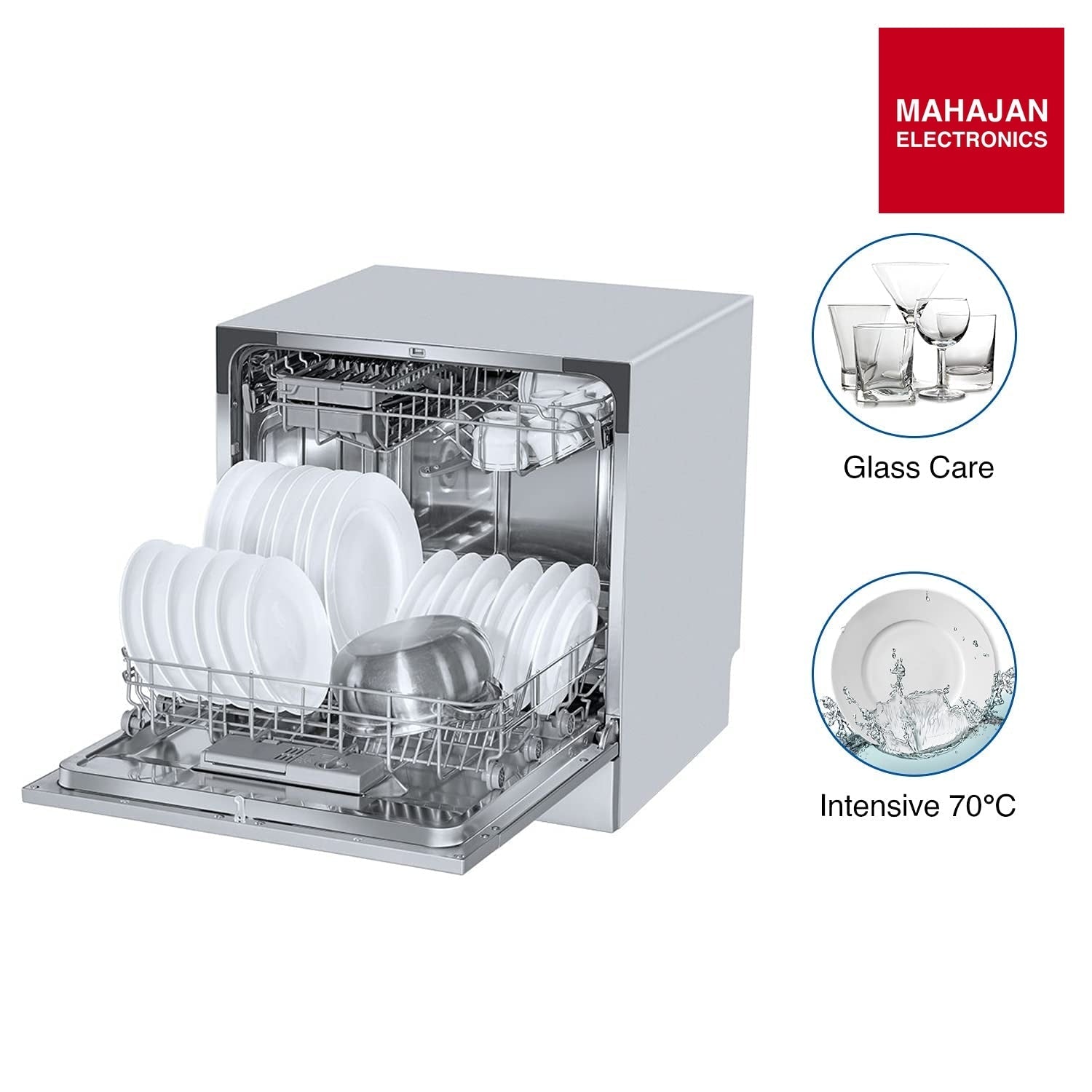 Voltas Beko DT8S 8 Place Settings Table Top Dishwasher (Silver) | Inbuilt Heater | 6 Wash Programs | Mahajan Electronics Delhi NCR Voltas Beko