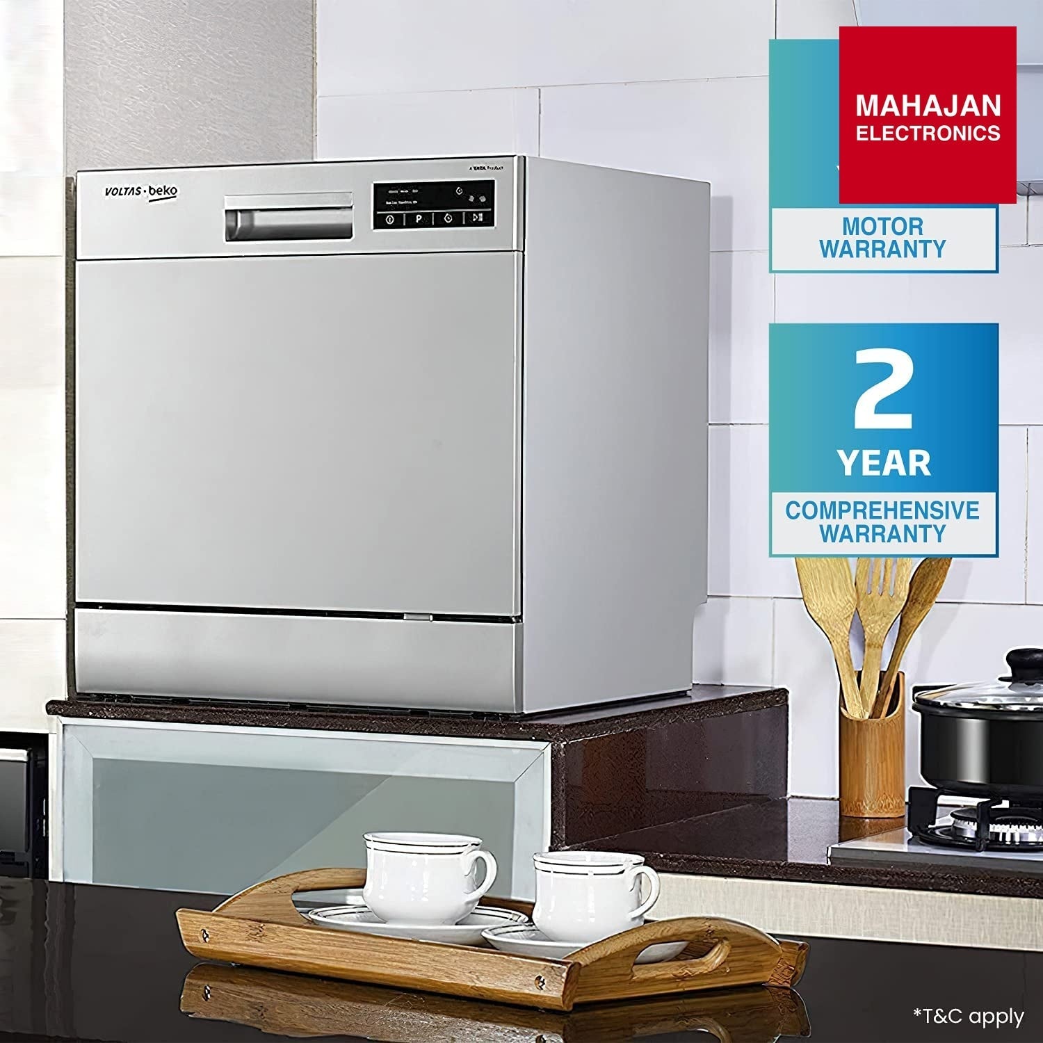 Voltas Beko DT8S 8 Place Settings Table Top Dishwasher (Silver) | Inbuilt Heater | 6 Wash Programs | Mahajan Electronics Delhi NCR Voltas Beko