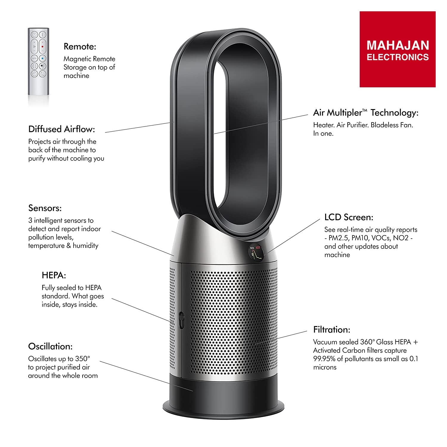 Dyson HP07 Hot+Cool Air Purifier with Heater (Black/Nickel) | HEPA H13 | Wi-Fi & Voice Control | Mahajan Electronics Dyson