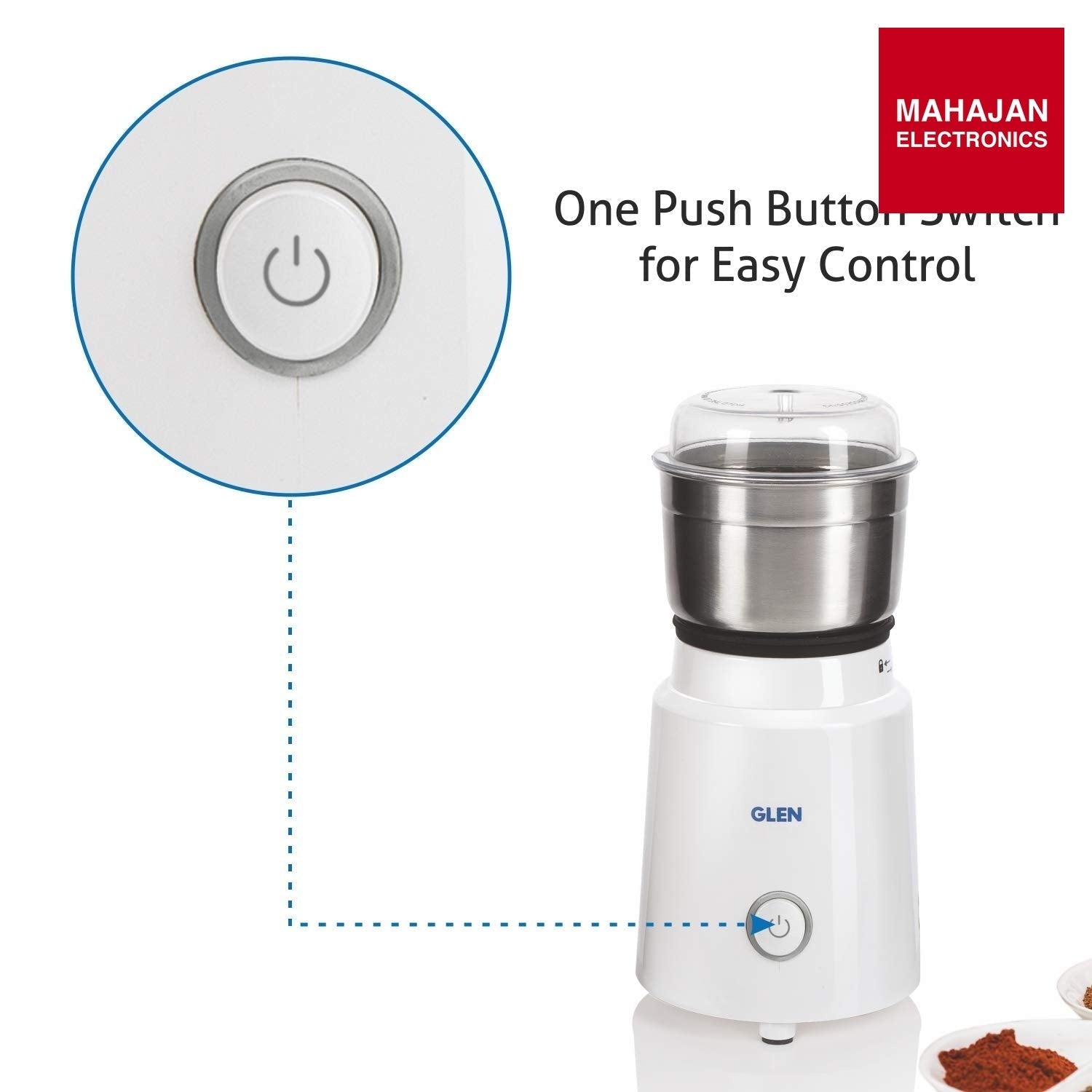 Glen Mini Grinder SA 4045 NG | 350W Compact Dry Grinder | Stainless Steel Blade | Coffee & Spice Grinder | Mahajan Electronics Delhi NCR GLEN