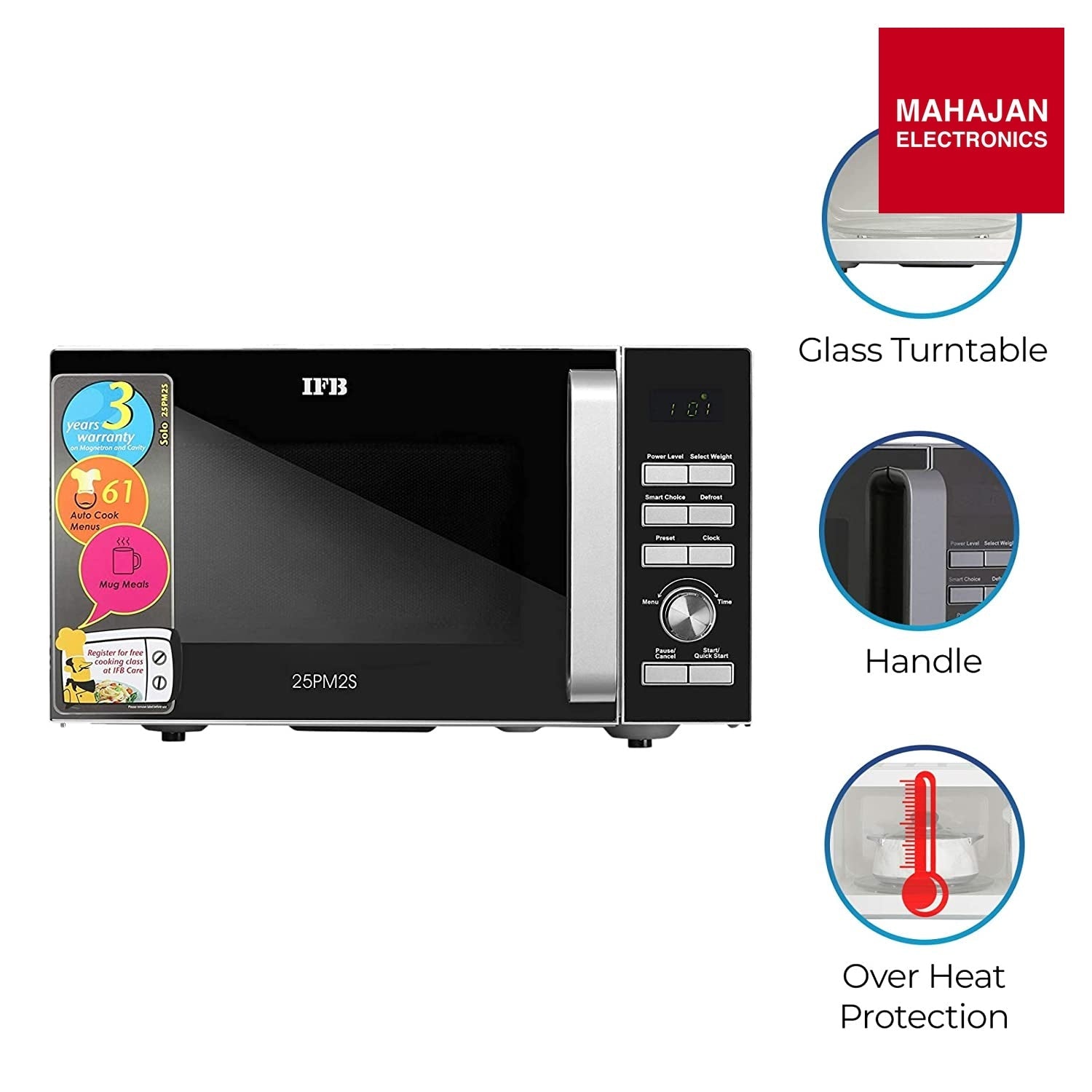 IFB 25PM2S 25L Solo Microwave Oven | 61 Auto Cook Menus | Steam Clean | Disinfect | Silver IFB