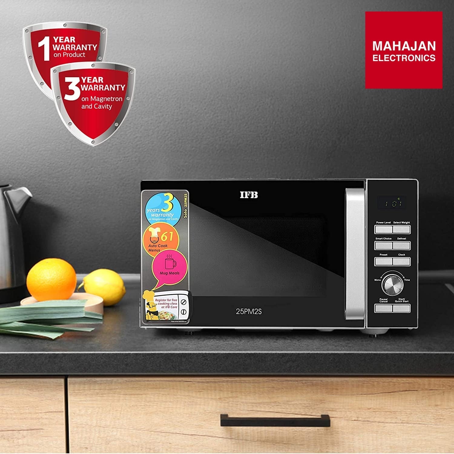 IFB 25PM2S 25L Solo Microwave Oven | 61 Auto Cook Menus | Steam Clean | Disinfect | Silver IFB