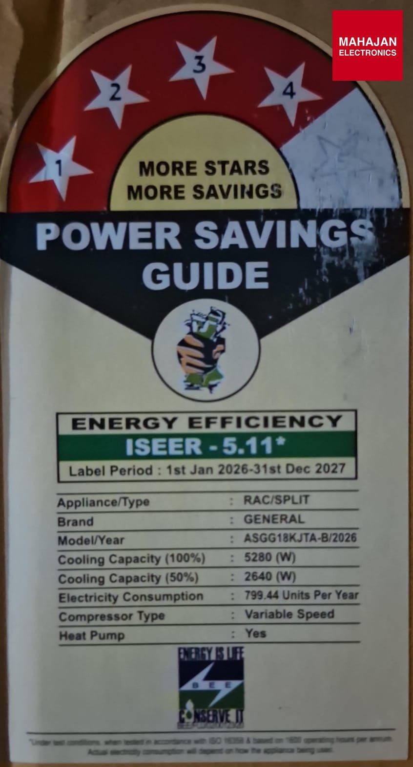 O General ASGG18KJTA-B 1.5 Ton 4 Star Inverter Split AC Hot & Cold Copper Condenser OGeneral
