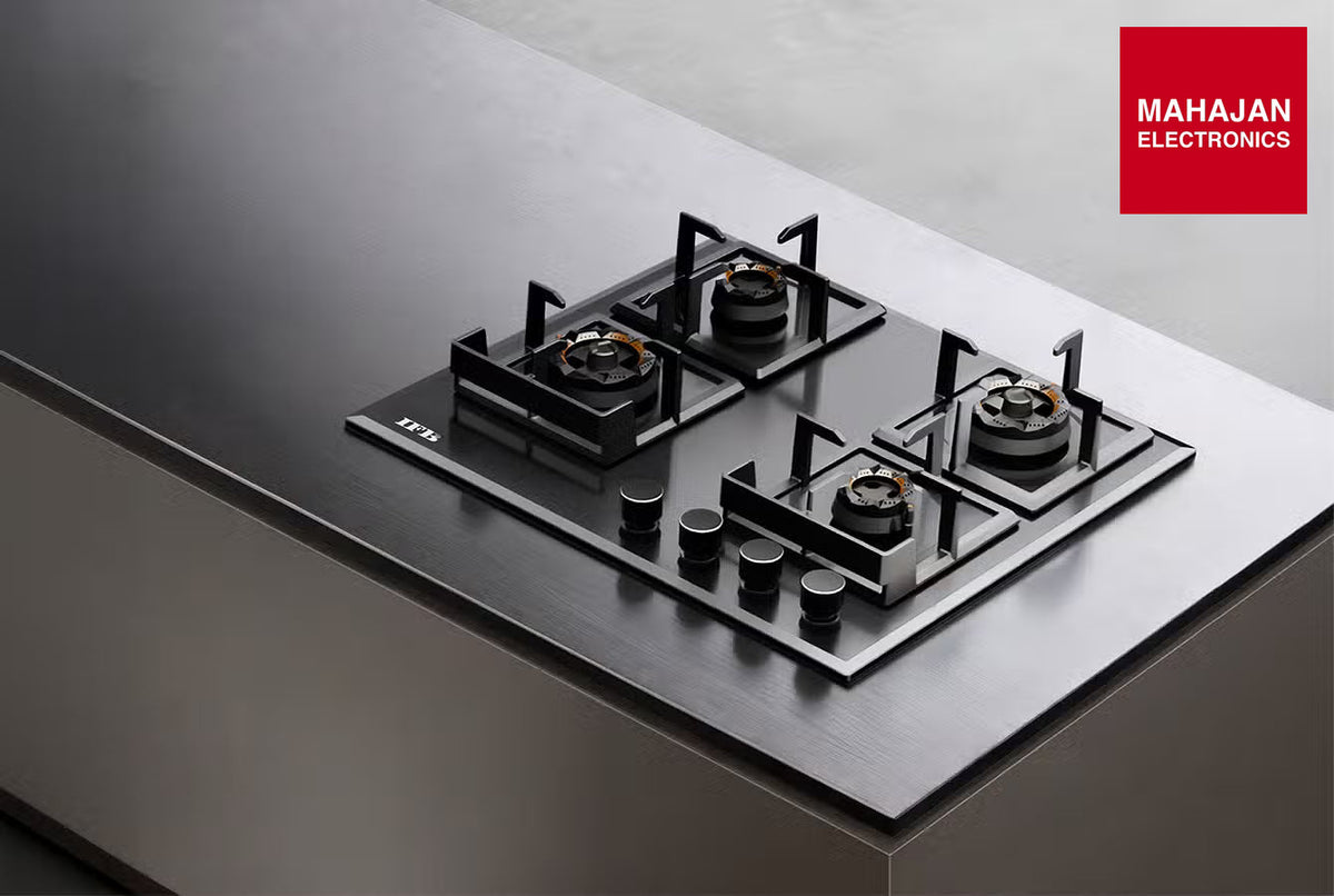 IFB 60-GCI4B-3D-FFD 4 Burners Hybrid Hob with Bevelled Tempered Black Glass IFB – Mahajan Electronics Online.