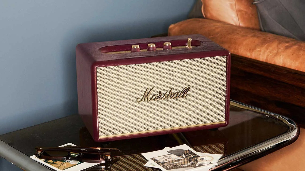Marshall Acton III Bluetooth Speaker (Burgundy) | Gen 3 Stereo Sound, Bluetooth 5.2, RCA & Aux Input | Mahajan Electronics Delhi NCR
