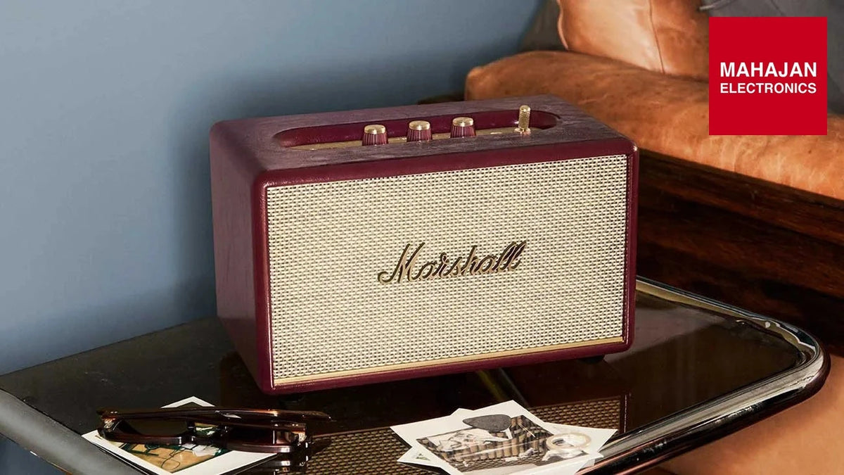 Marshall Acton III Bluetooth Speaker (Burgundy) | Gen 3 Stereo Sound, Bluetooth 5.2, RCA & Aux Input – Mahajan Electronics Online.