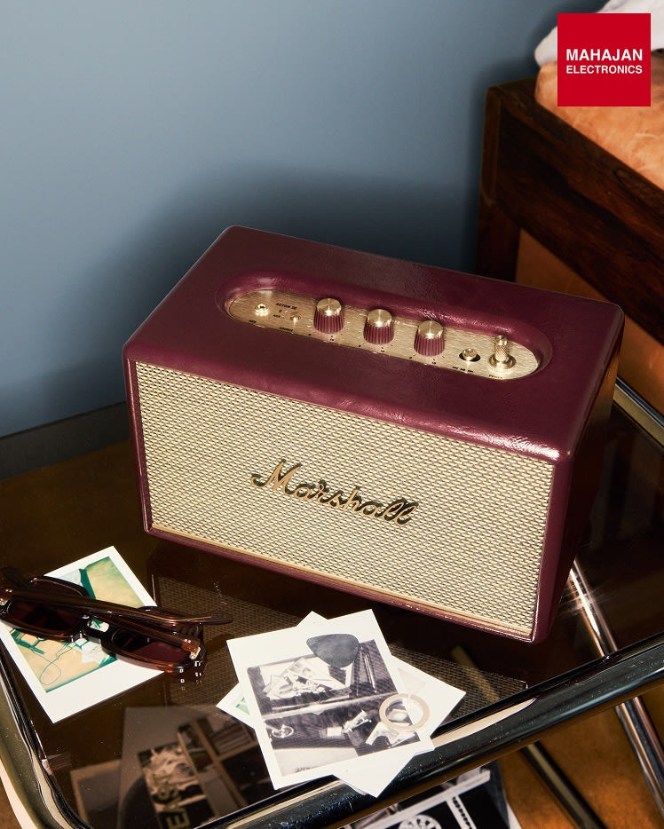 Marshall Acton III Bluetooth Speaker (Burgundy) | Gen 3 Stereo Sound, Bluetooth 5.2, RCA & Aux Input – Mahajan Electronics Online.