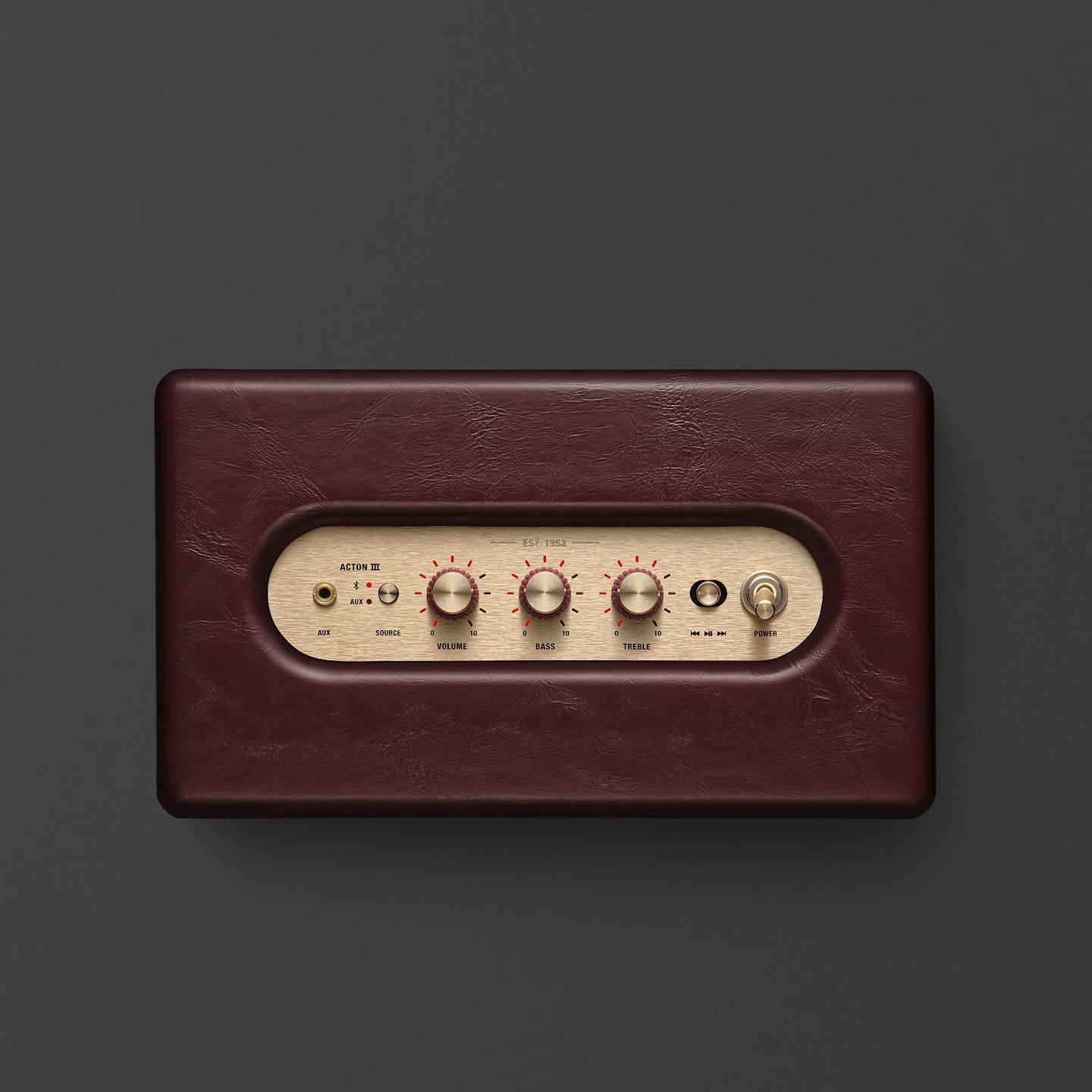 Marshall Acton III Bluetooth Speaker (Burgundy) | Gen 3 Stereo Sound, Bluetooth 5.2, RCA & Aux Input | Mahajan Electronics Delhi NCR