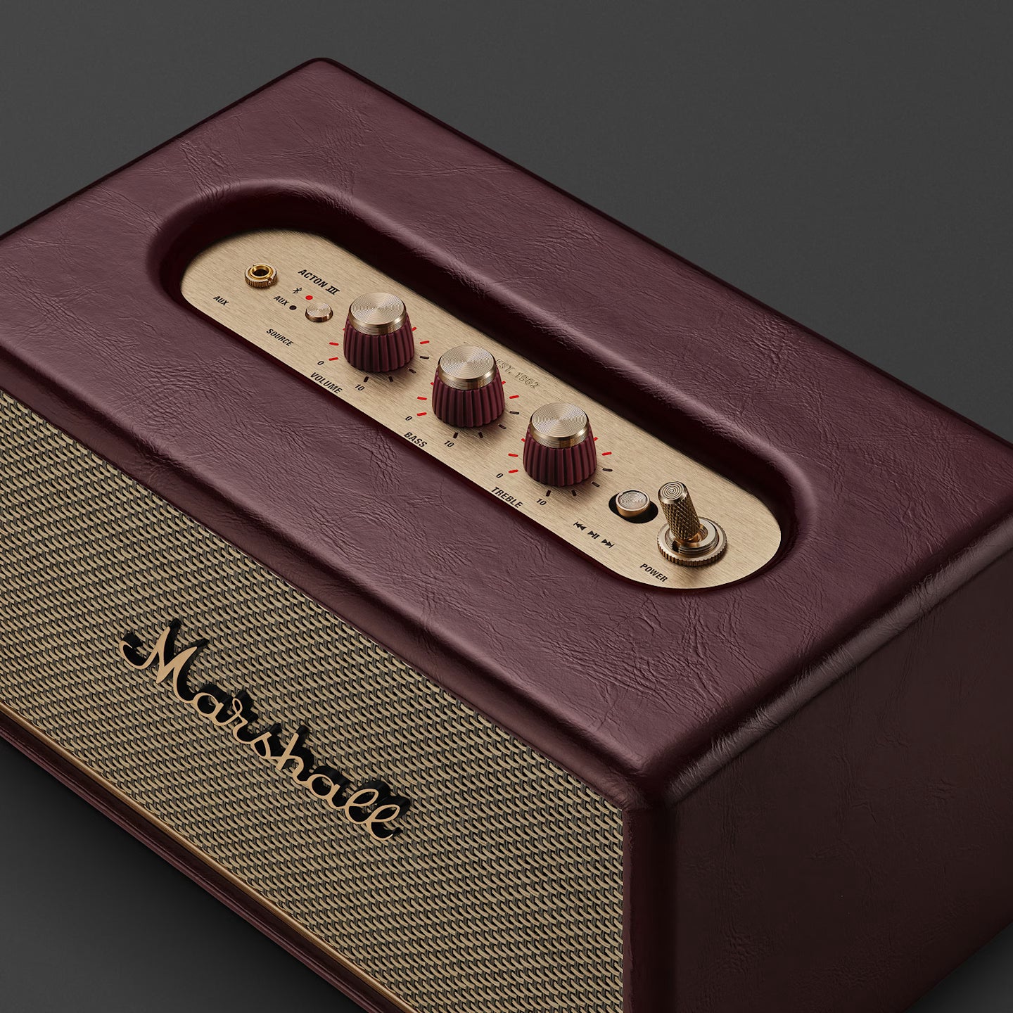 Marshall Acton III Bluetooth Speaker (Burgundy) | Gen 3 Stereo Sound, Bluetooth 5.2, RCA & Aux Input | Mahajan Electronics Delhi NCR