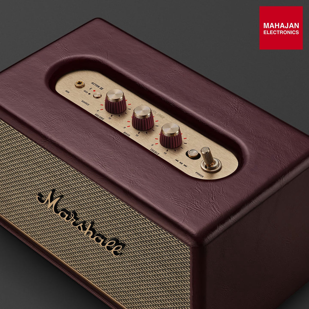 Marshall Acton III Bluetooth Speaker (Burgundy) | Gen 3 Stereo Sound, Bluetooth 5.2, RCA & Aux Input – Mahajan Electronics Online.