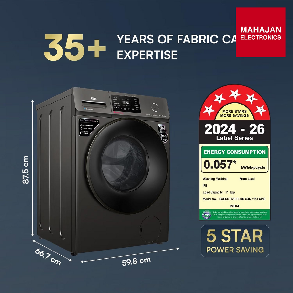IFB EXECUTIVE PLUS OXN 1114 CMS 11 Kg 5 Star Front Load Washing Machine (Onyx) – Mahajan Electronics Online.