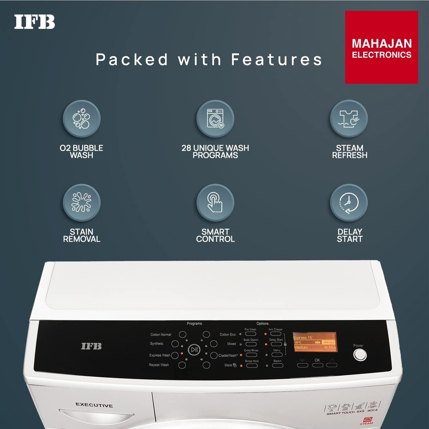 IFB EXECUTIVE SMART TOUCH SXS, Silver 9 Kg 5 Star Front Load Washing Machine 2X Power Steam ( Bubble Wash, 4 – Mahajan Electronics Online.