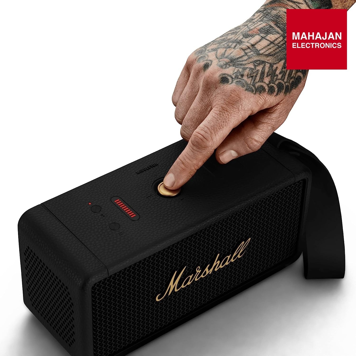 Marshall Middleton Portable Bluetooth Speaker, Black and Brass – Mahajan Electronics Online.