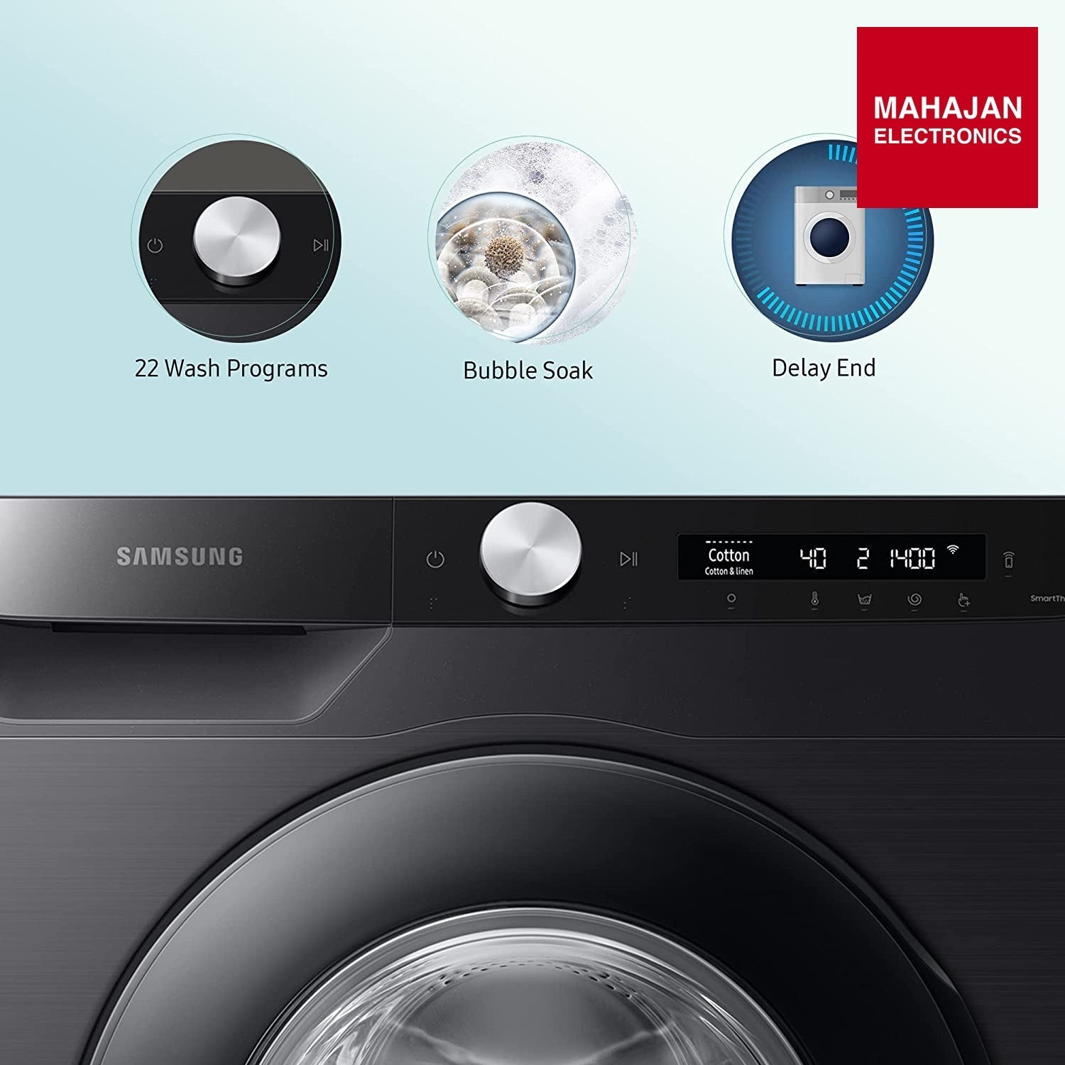 Samsung 12 Kg 5 Star Wi-Fi Inverter Fully-Automatic Front Loading Washing Machine (WW12T504DAB/TL, Black Caviar, In-Built Heater) - Mahajan Electronics Online