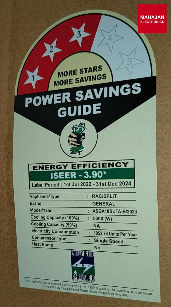 OGeneral ASGA18BUTA Split 3 Star 1.5 Ton Air Conditioner ASGA18BUTA Fix Speed 2023 – Mahajan Electronics Online.