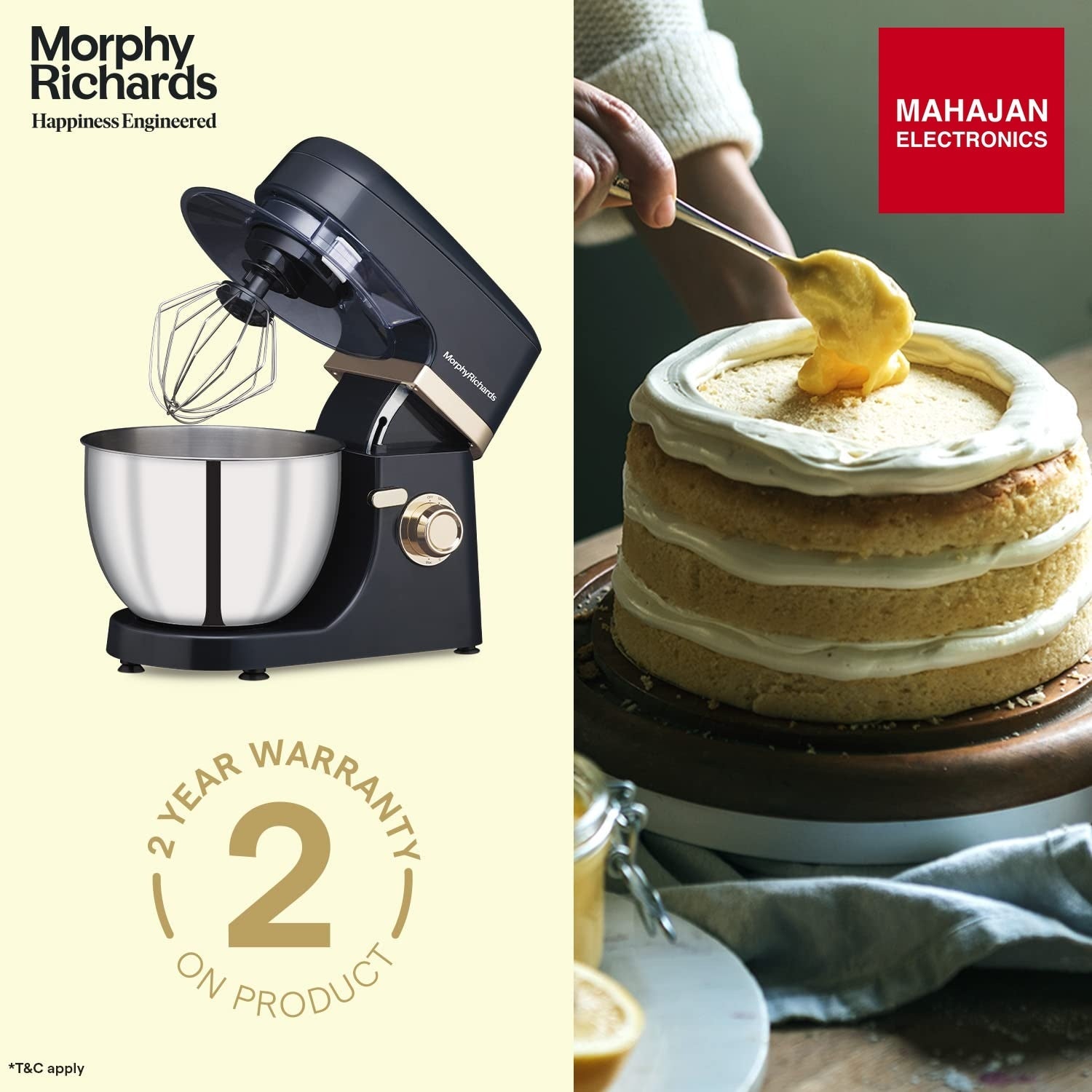 Morphy Richards Melange 800W Stand Mixer |Mixing, Beating, Kneading, Whisking| 8-Speed Level|Attachments-Dough Hook, Whisk, Mixing beater|Navy Blue - Mahajan Electronics Online