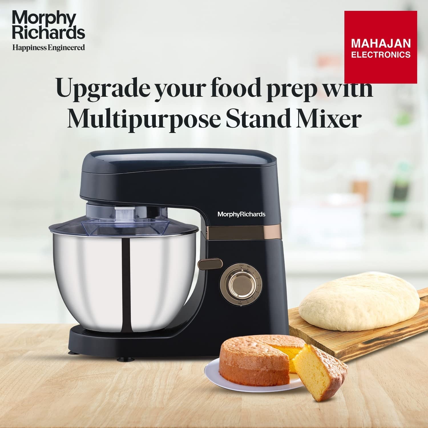 Morphy Richards Melange 800W Stand Mixer |Mixing, Beating, Kneading, Whisking| 8-Speed Level|Attachments-Dough Hook, Whisk, Mixing beater|Navy Blue - Mahajan Electronics Online