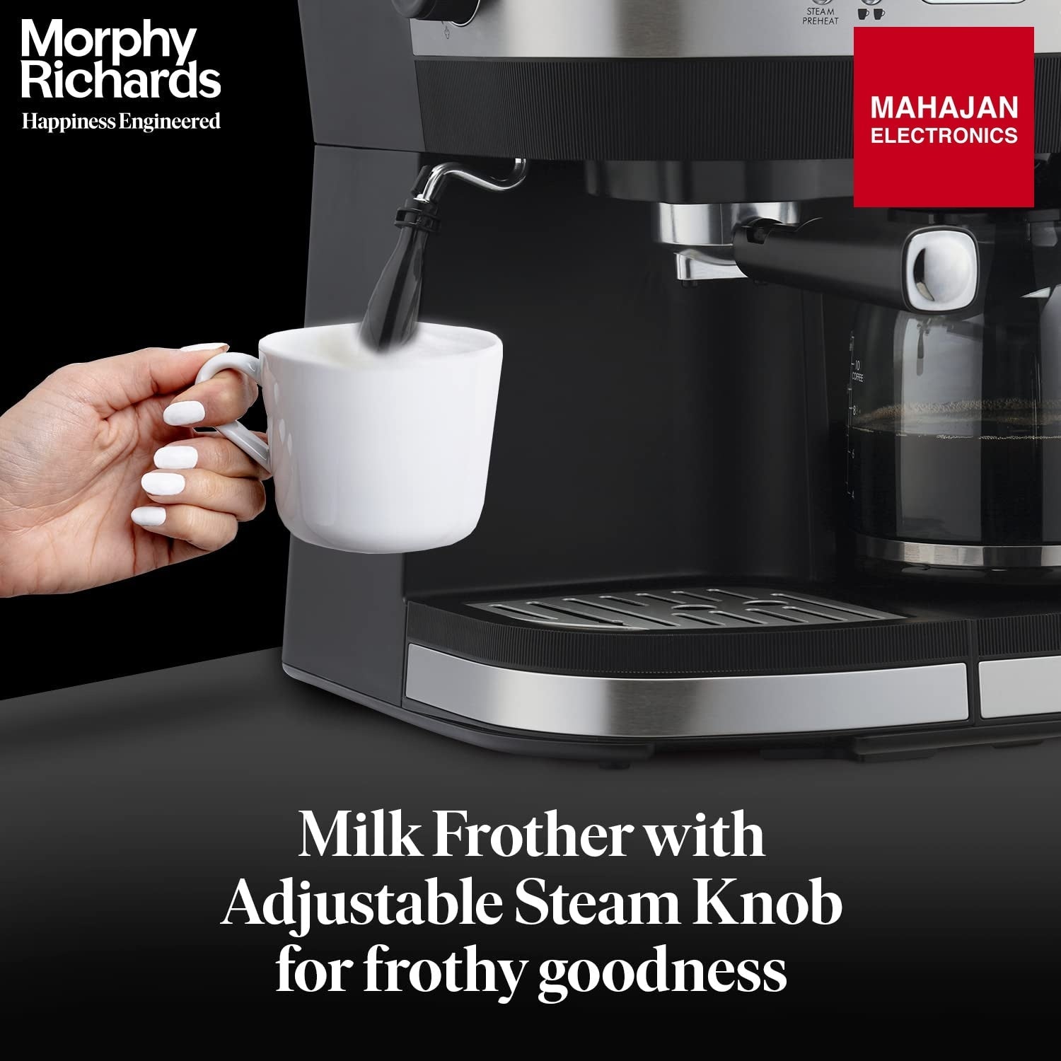 Morphy Richards DuoPresso 2-in-1 Coffee Maker|Drip & Espresso| 15 bar Pressure| Digital Display|Removable Drip Tray| Upto 10 cups* of Coffee| Keep Warm Tray| 2-Yr Warranty by Brand|Black - Mahajan Electronics Online