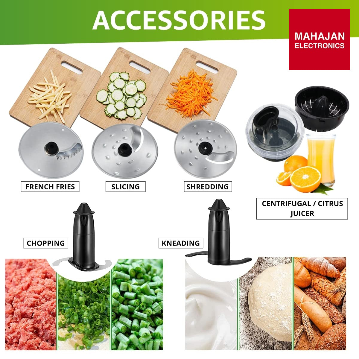 Inalsa INOX 1000 1000W Food Processor with Blender Jar,304 Grade SS Dry Grinding,Chutney Jar,12 Accessories,Centrifugal & Citrus Juicer,(Black/Silver) - Mahajan Electronics Online