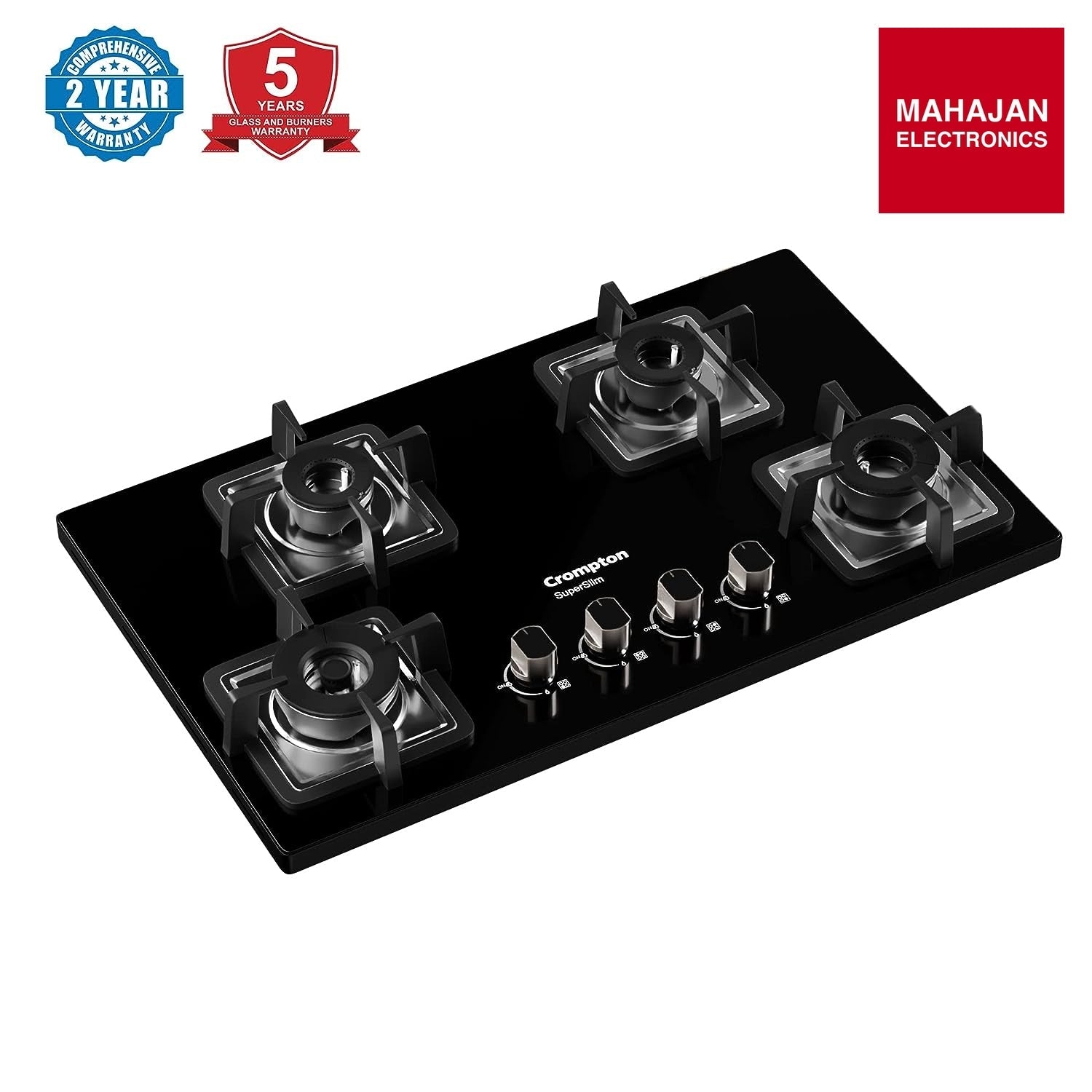 Crompton TAB-SUHB784-MBL SuperSlim Hobs HalfBrass 78cm 4 Burners Midnight Black - Mahajan Electronics Online