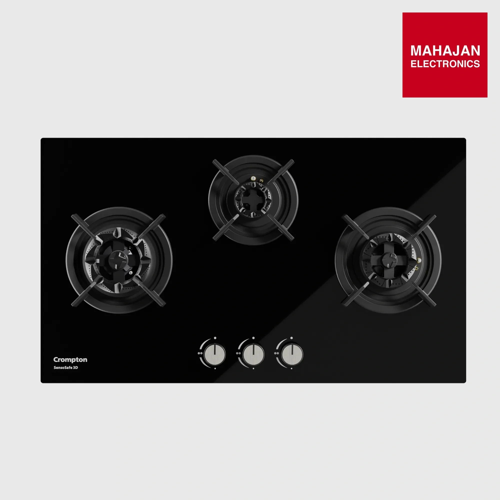 Crompton SensoSafe Hob 3D 78cm 3Burner Midnight Black - HOB-SS3D783-MBL - Mahajan Electronics Online