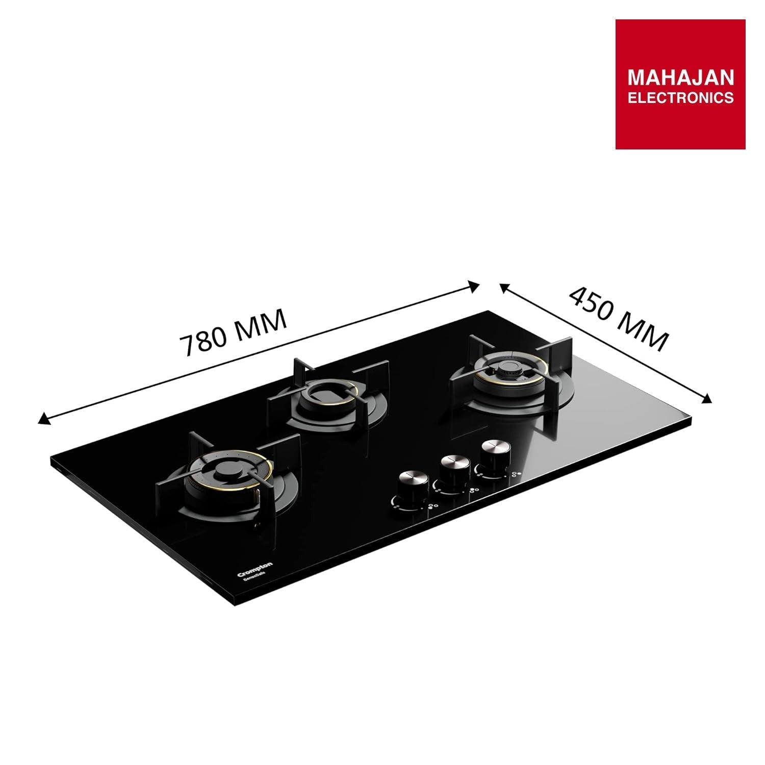 Crompton HOB-SSHB783-MBL Built-In Gas Hob SensoSafe HalfBrass 78cm 3 Burners Midnight Black – Mahajan Electronics Online.