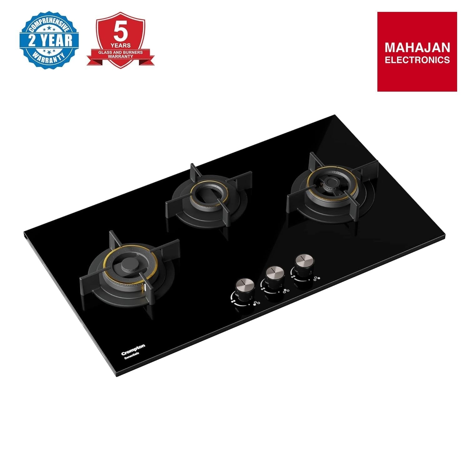 Crompton HOB-SSHB783-MBL Built-In Gas Hob SensoSafe HalfBrass 78cm 3 Burners Midnight Black – Mahajan Electronics Online.