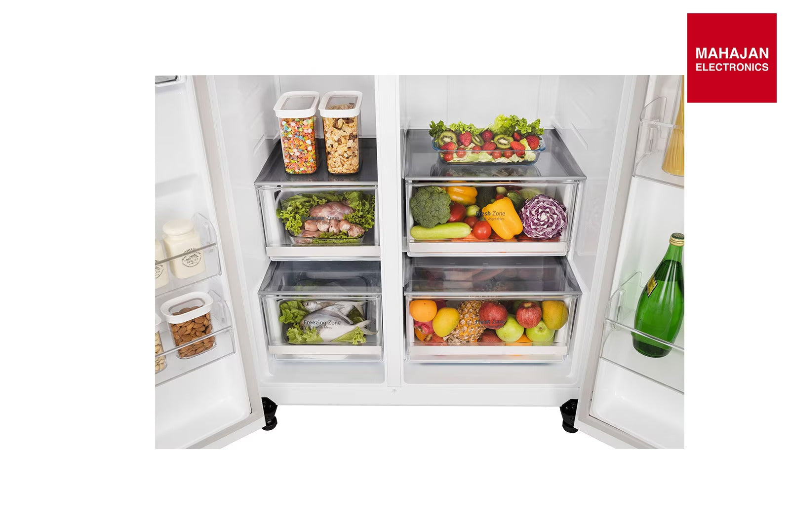 LG 650 Ltr, GL-B257DLW3 Convertible Side by Side Refrigerator with Premium Glass Door, Smart Inverter Compressor, Hygiene Fresh+™, DoorCooling+™, Smart Diagnosis™, Linen White Finish - Mahajan Electronics Online