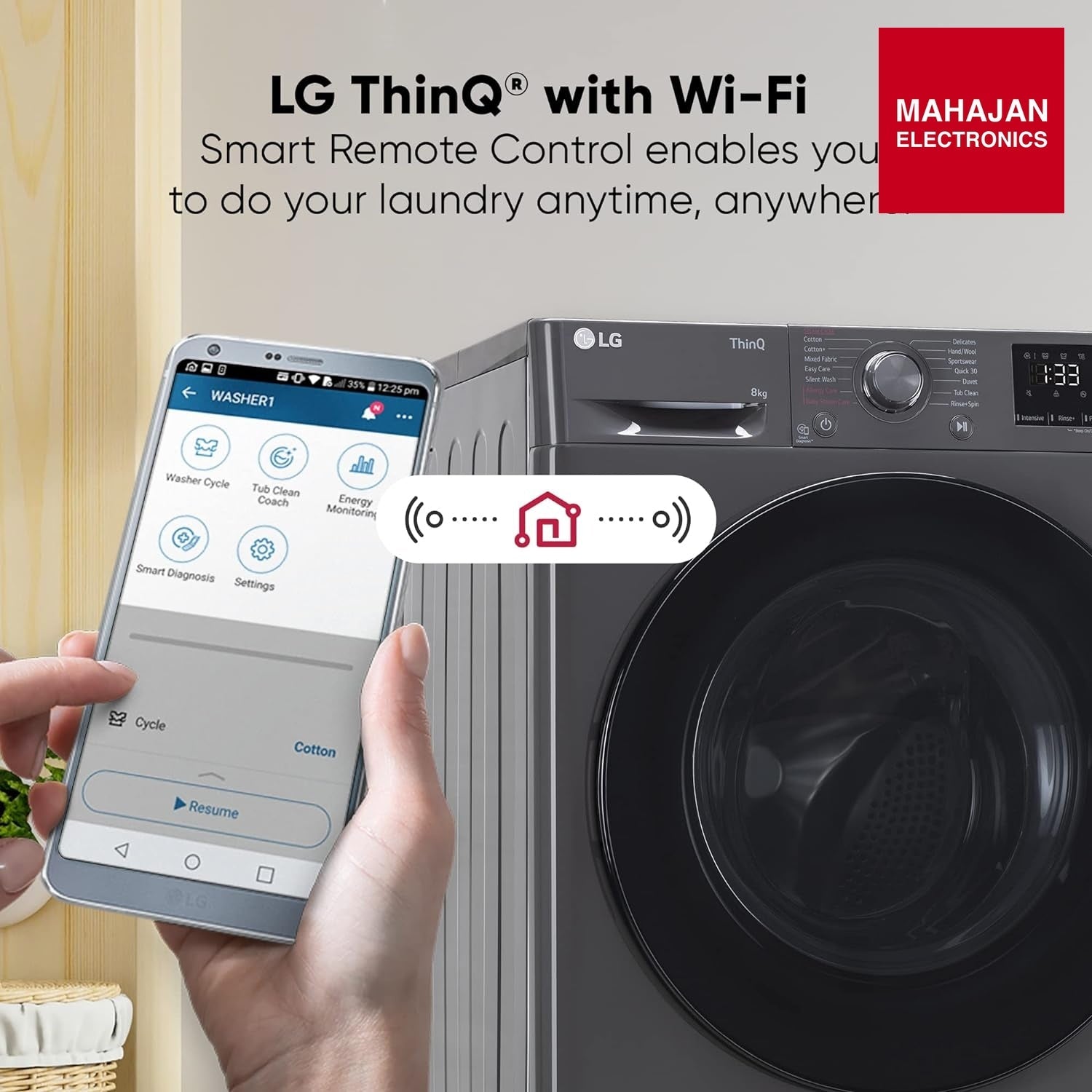 LG FHP1208Z5M 8 Kg 5 Star Inverter Wi-Fi Fully-Automatic Front Loading Washing Machine with Inbuilt heater (Middle Black, AI DD Technology & Steam for Hygiene) - Mahajan Electronics Online