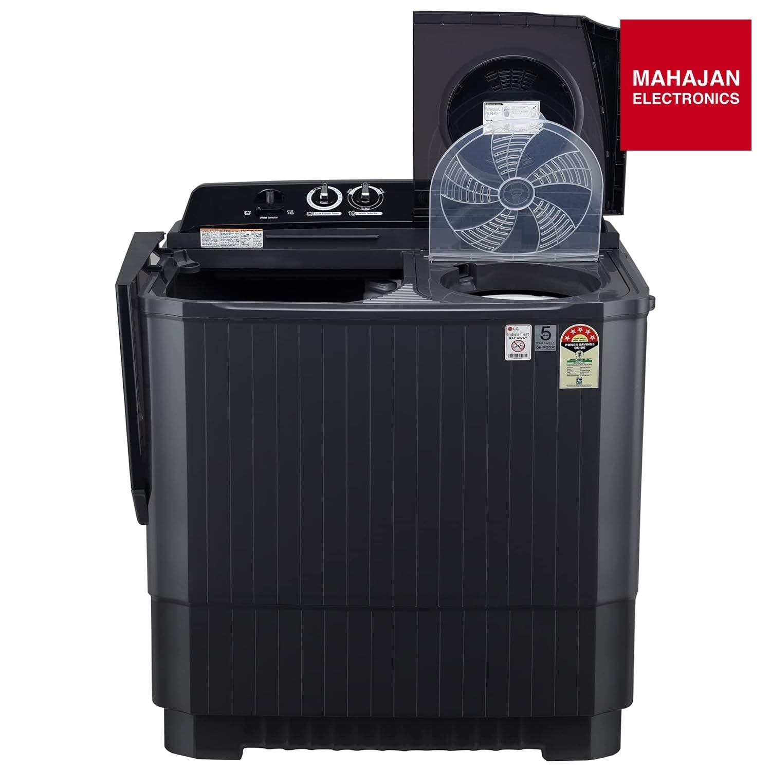 LG 11.5 Kg 5 Star Wind Jet Dry Rat Away Technology Semi-Automatic Top Loading Washing Machine (P115ASKAZ, Roller Jet Pulsator, Punch + 3, Middle Black) - Mahajan Electronics Online