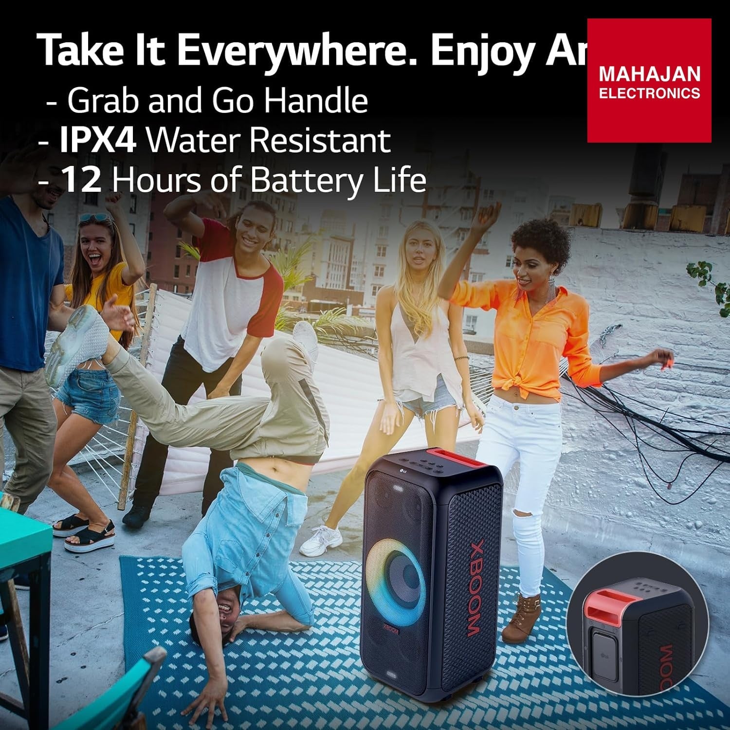 LG XBOOM XL5S 200W 2.1ch Multi-Color Ring Lighting Audio System up to 12HR Battery β Mahajan Electronics Online.