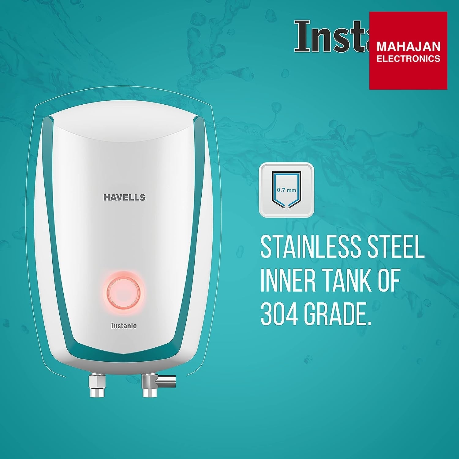 Havells Instanio 3-Litre Instant Geyser (White/Blue), Wall Mount - Mahajan Electronics Online