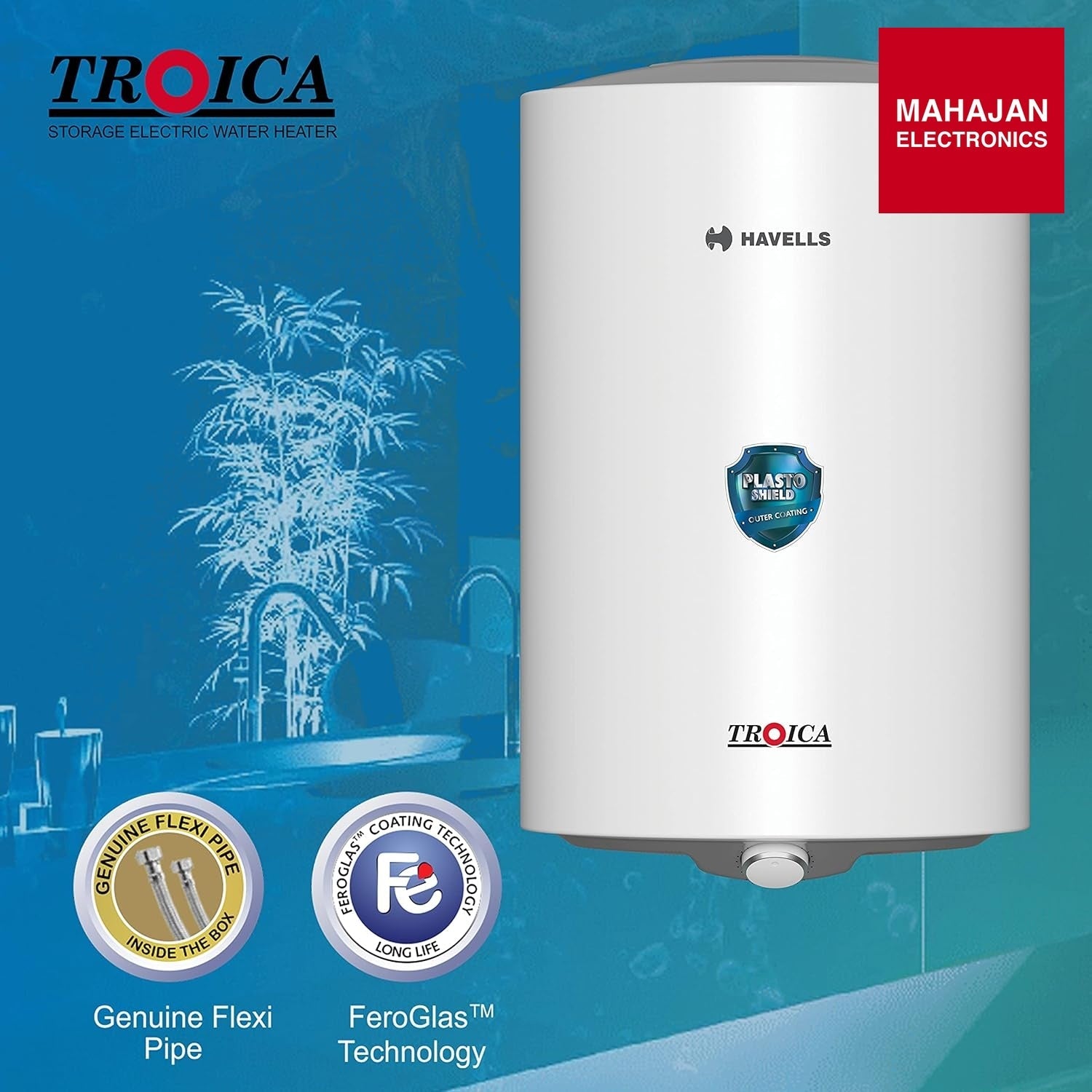 Havells Troica 25-Litre Vertical Storage Water Heater (Geyser) White Grey, 4 star - Mahajan Electronics Online