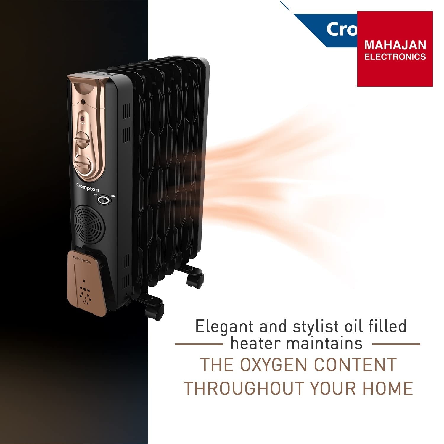 Crompton Insta Fervor 9 Fins 2400 Watts Oil Field Room Heater OFR with PTC fan, Black Gold – Mahajan Electronics Online.