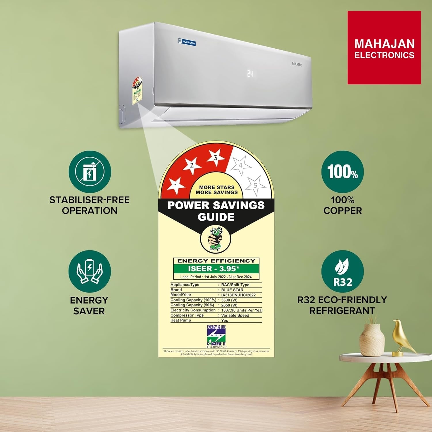 Blue Star IA318DNUHC 5 in 1 Convertible 1.5 Ton 3 Star Inverter Split Air Conditioner Mahajan Electronics Online