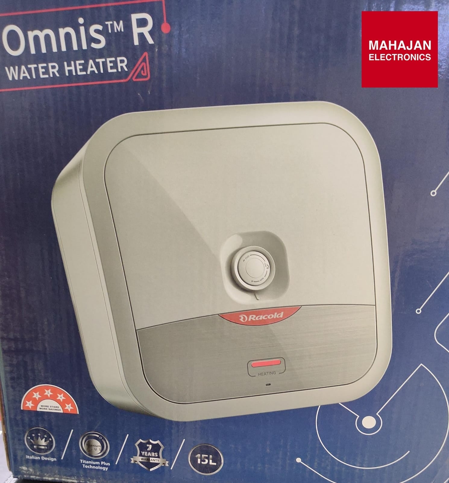 Racold Omnis R 15L 5 Star Storage Water Heater (Geyser) White Grey | Titanium Plus Technology | Temperature Control Knob | 8 Bar Pressure | Vertical Mount Racold