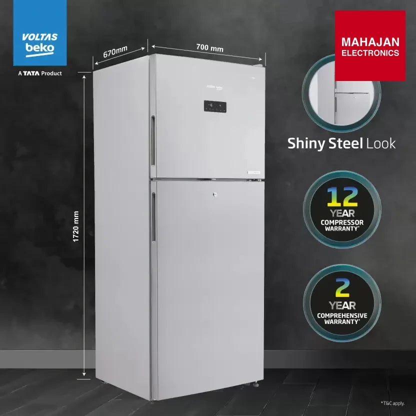 Voltas Beko RFF4653XPCF 432 L Frost Free Double Door Top Mount 2 Star Refrigerator Mahajan Electronics Online