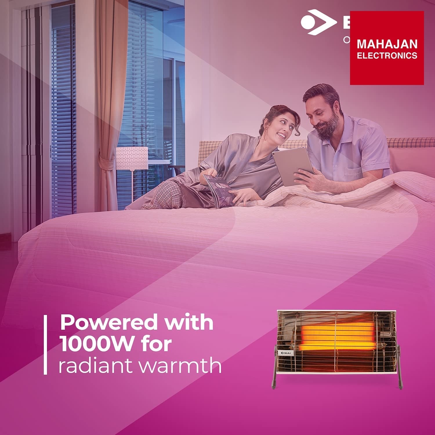 Bajaj Minor Radiant Room Heater 1000W PedestalHeater For Winter|Electric Heater ForRoom|Stainless Steel Heat Reflector|Nickel Chrome Bajaj